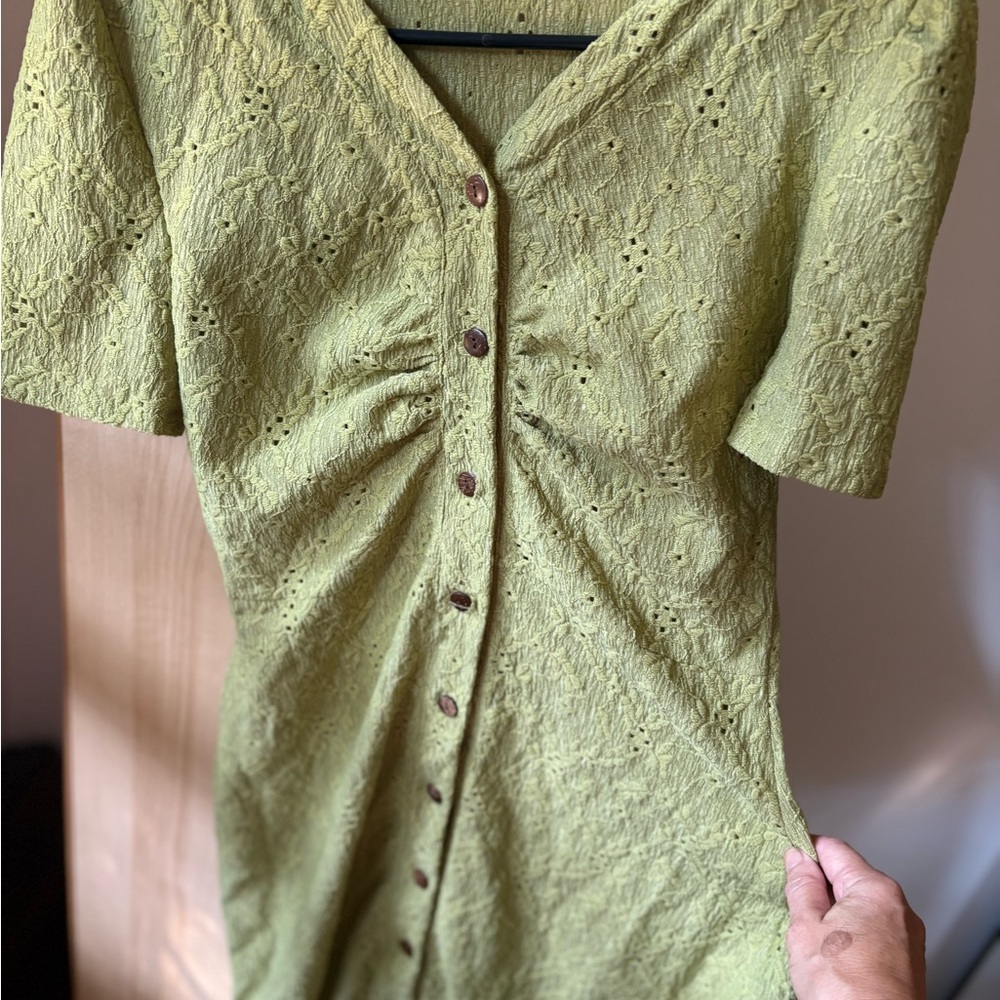 Green Ruched Ruffled Sundress - Picture 2 of 6